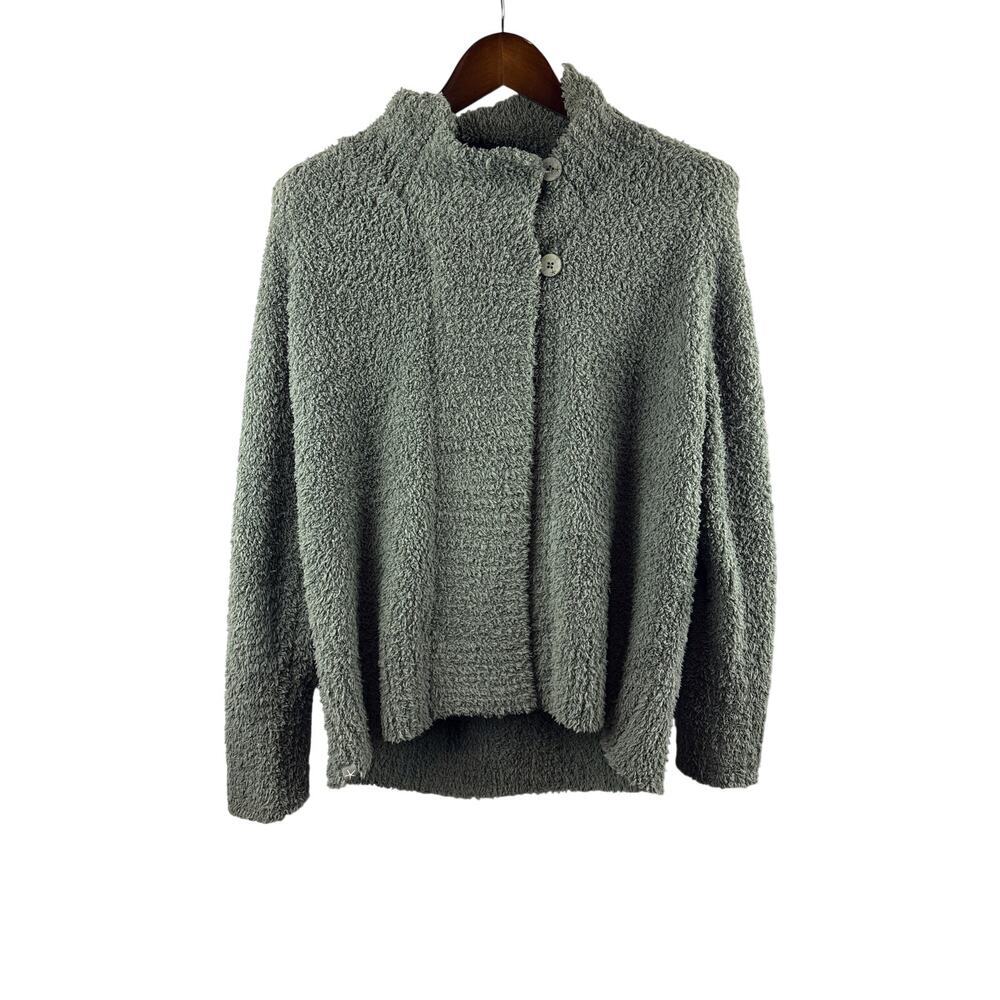 Womens Barefoot Dreams Large Moss Green Buttoned Plush Sweater